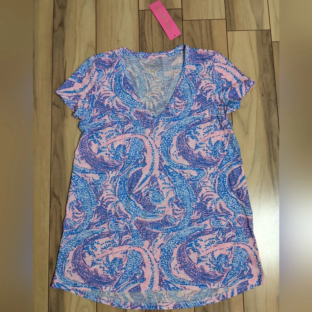NWT! Lilly Pulitzer Etta Top Coastal Blue Maybe Gator Size XS - Picture 1 of 11